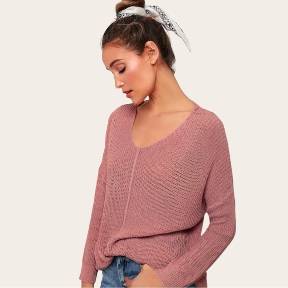 Lulus Sweaters - Lulu's | Eloise Dusty Pink V-Neck Loose Knit Sweater | Sz S